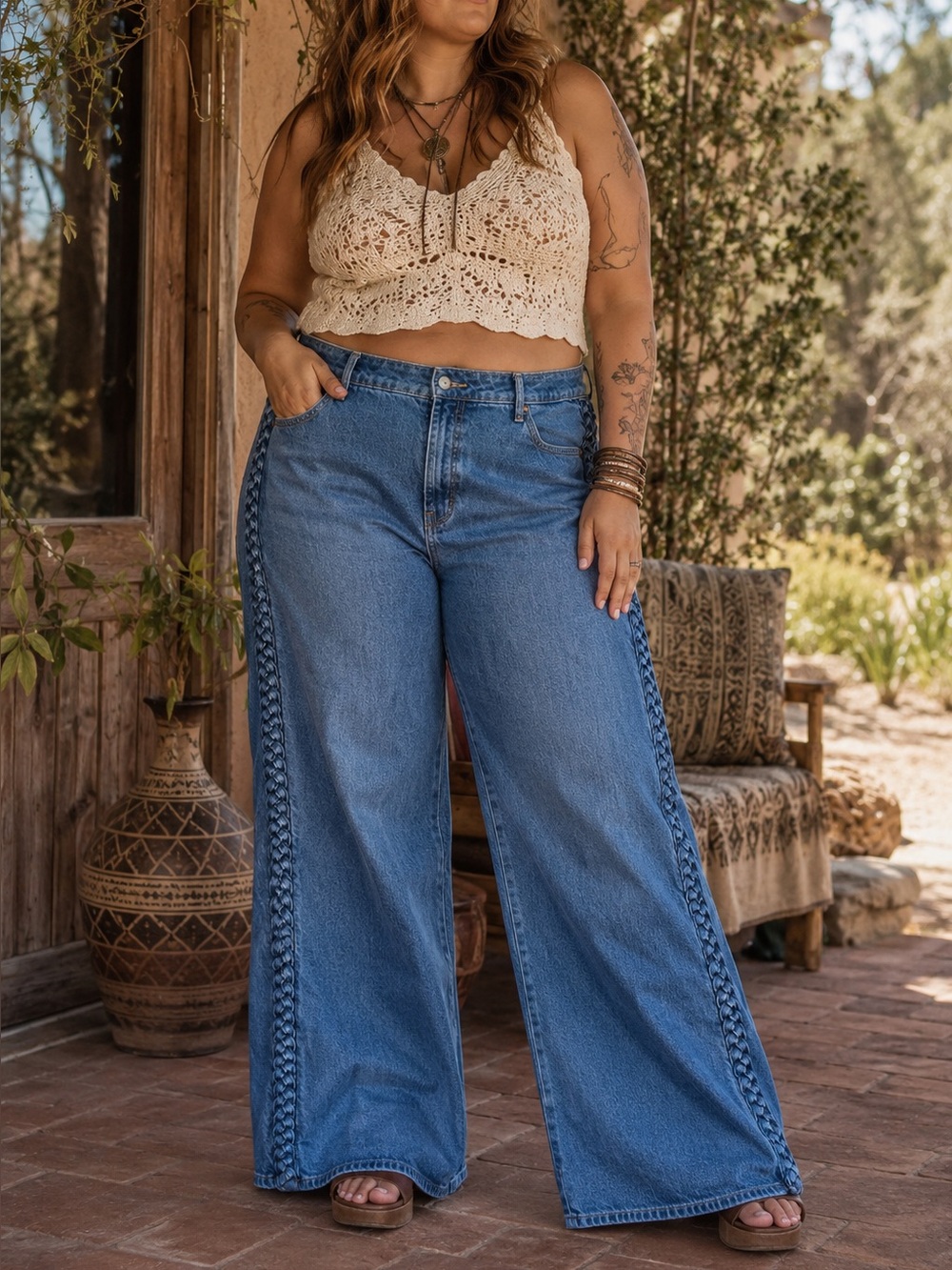 Old Navy Sky High Wide Leg Braided Secret Smooth Pockets Denim Jeans Size 16